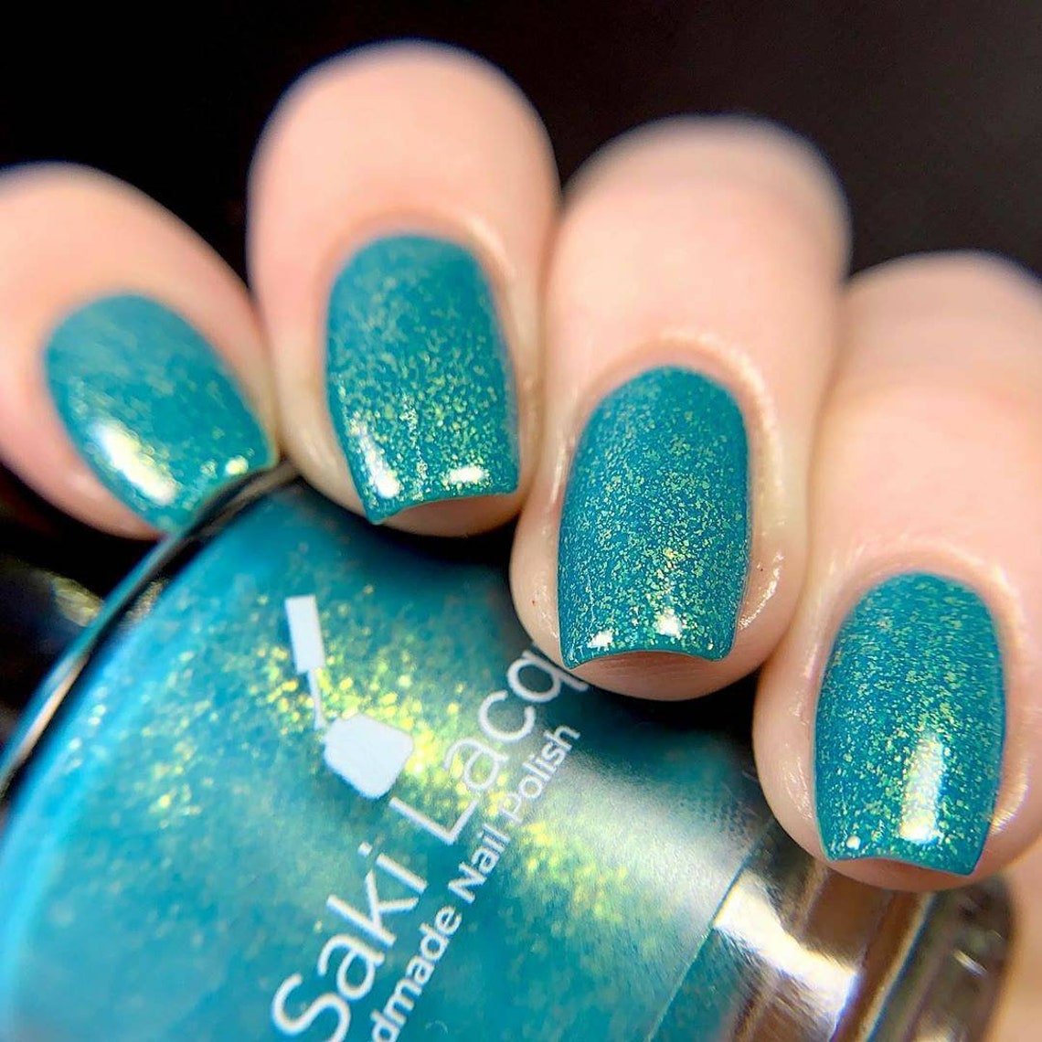 Teal Nail Polish Seaside Teal & Gold Nail Polish Indie Etsy