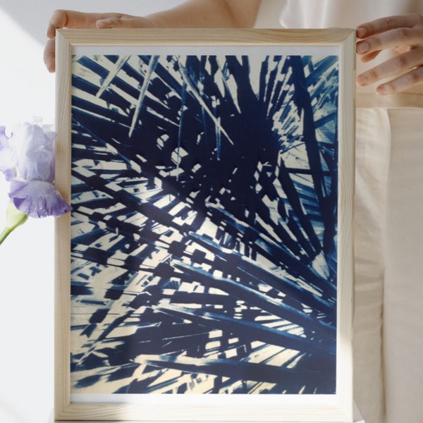 Cyanotype grand format "Sous les palmiers" sur papier aquarelle