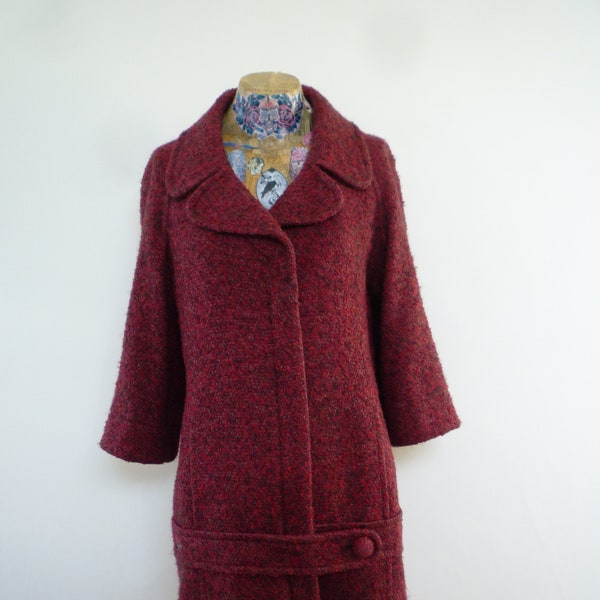 Vintage Miss Sixty Diamond  Plum Pink Wool Ladies Coat with Three quarter Arms and Purple Lining Medium Made in Italy