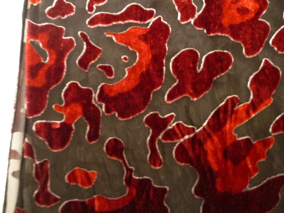 Vintage Red and Black Burnt Out Devore Shawl Scar… - image 6