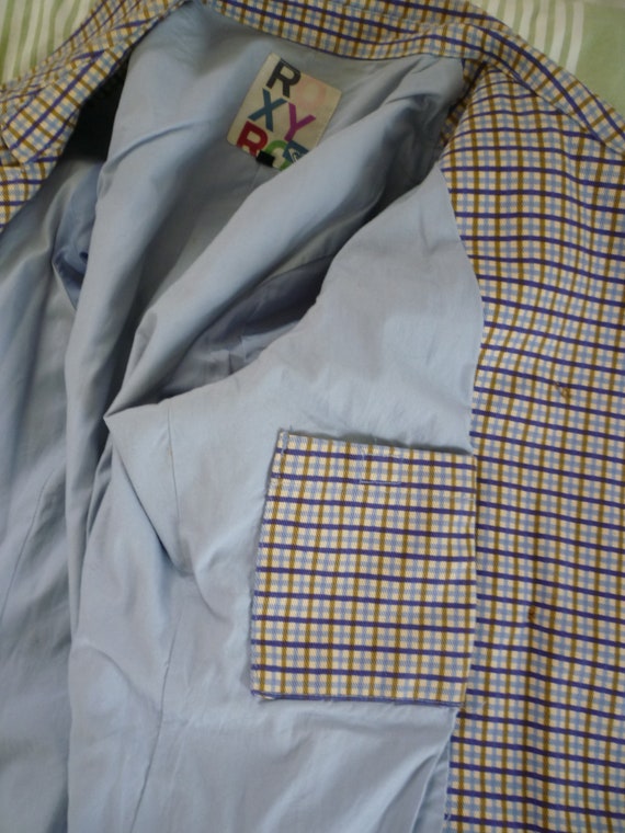 Vintage Roxy Plaid Trench Coat Mac Coat Brown Blue and Cream Size