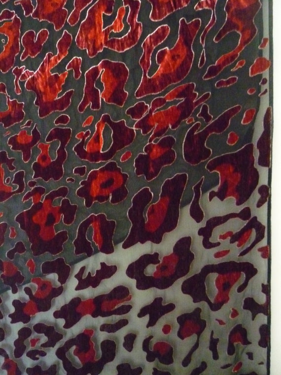 Vintage Red and Black Burnt Out Devore Shawl Scar… - image 2