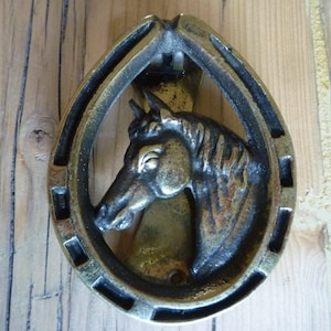 SOLID BRASS HORSE HEAD HORSESHOE COLT MARE DOOR KNOCKER