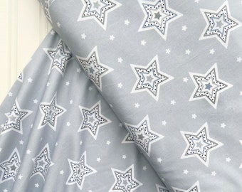 Grey Rainbow Stars, Neutral Winter Print, 100% Cotton Fabric, Original Design, Dressmaking & Crafts