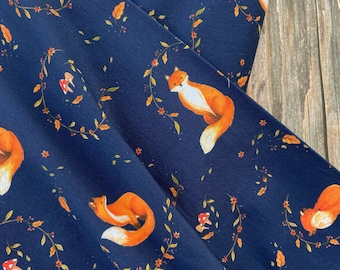 Autumn Wreath Foxes, Watercolour Print, 100% Cotton Fabric, Original Design, Dressmaking & Crafts