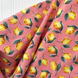 Lemon Print, Salmon Pink Base, 100% Cotton Fabric, Original Design, Dressmaking & Crafts