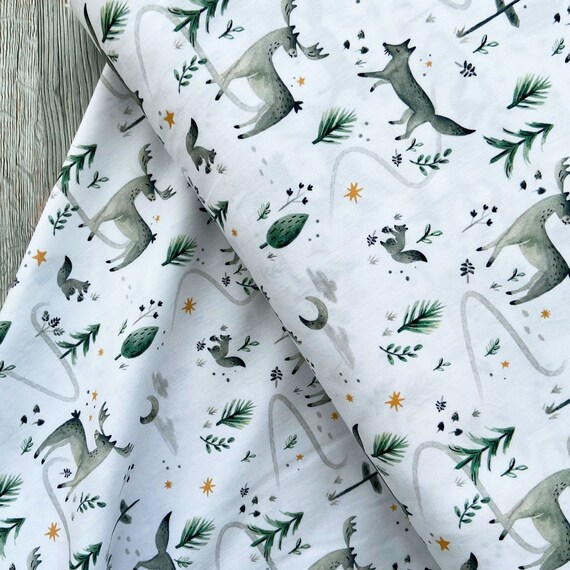 Winter Woodland Animal Print, Christmas Fabric, 100% Cotton, Original Watercolour Design, Dressmaking & Crafts