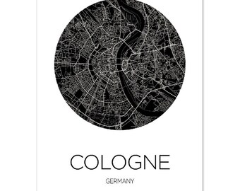 Cologne Stadt Karte, Cologne Map, Poster Geschenk, Karte Druck, Classic Matte Paper Poster