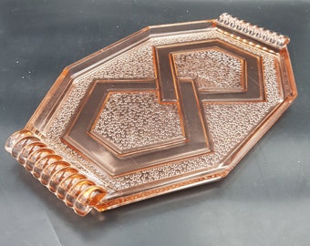 Tablett im Art-Déco-Stil aus rosafarbenem Glas [1950-1960] / Detaillierte Beschreibung unten