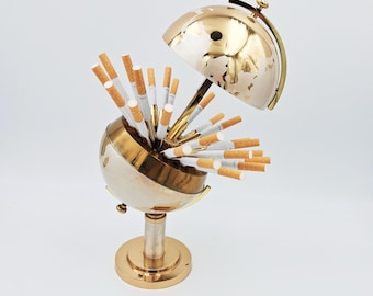 vintage globe cigarette dispenser Brass cigarettes dispenser shape of a globe vintage 1950s | Pull and watch  the cigarettes unfold