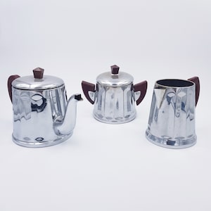 Service à café Art Déco | Cuivre chromé | DAB France | Verseuse Sucrier Pot à lait | Vintage 1930 | Description détaillée ci-dessous