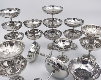 6 coupelles à glace sur pied en inox service à dessert vintage