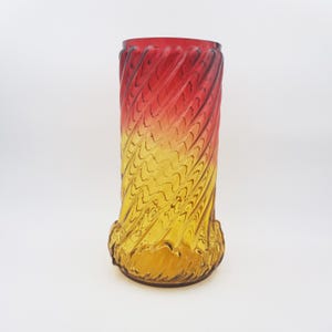 Antique big crystal vase | Swirls | Amber tones | Flared base with foliages in relief | Height 27cm | France, circa 1900 | See details below