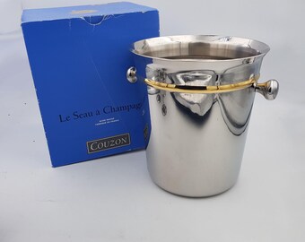 Steel & Gold 24k | Jean COUZON France 1980s | Vintage champagne bucket / cooler | Height 20.5cm | Very good condition | See details below