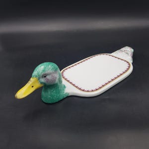 Foie gras dish in the shape of a duck | Porcelaine Philippe Deshoulières Limoges | Total length 28cm (14cm central) | Details below