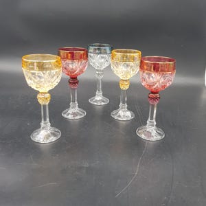 8 Liquor Glasses / Goblets Nachtmann Napolen / Amaris | Cut crystal  Red x2 Yellow x2 Green x1 | Excellent condition | See details below