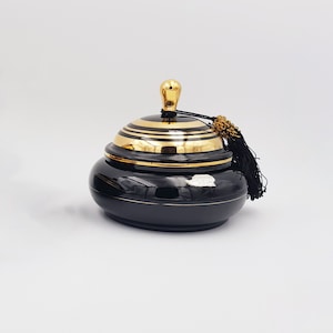 Bonbonnière Art Déco | Boom De Rupel | Verre | Noir et or | Belgique | Vers 1930 | Bon état | Détails ci-dessous