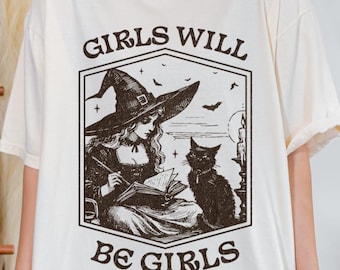 Häxa i vintagestil, häxa i komfortfärger, rolig häxa i vintagestil, Halloween-tröja för kvinnor, häxvibbar