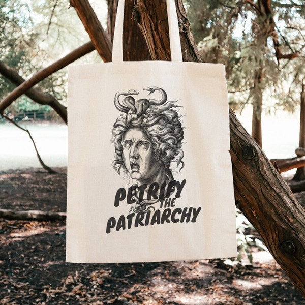 Petrify The Patriarchy, Burn the Patriarchy Tote Bag, Smash The Patriarchy Canvas Cotton Bag, Medusa Cyrptid Mythology Folklore, Feminsit
