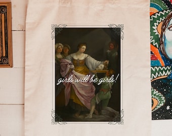 Losgeslagen feministische draagtas, Salome-draagtas, Girls Will Be Girls, boze feministische canvas tas, draagtas grappig feminisme, draagtas damesrechten