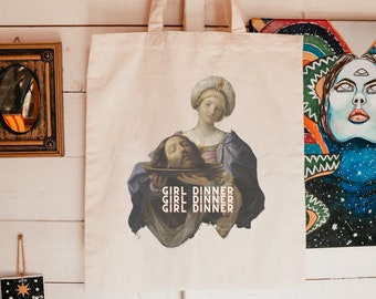 Girl Dinner Tote, Unhinged Funny Feminist Bag, Misandry Tote, Feminist Funny Gift, Feminism Tote, Classical Art, Morbid Humor, Womens Rights