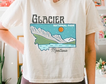 Glacier National Park Crop Top, Glacier Boxy Tee, Glacier T-Shirt, Montana Shirt, Rocky Mountains, Rockies Tee Shirt, Vacation Shirt