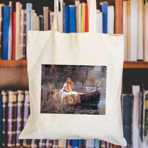 Tote dame van sjalot, waterhouse schilderij tas, draagbare kunst draagtas feministische kunst, romantische kunst katoenen tas, kunstenaarscadeaus