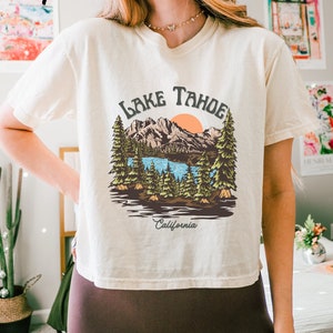 Lake Tahoe Crop Top, California Boxy Tee, Vintage National Park Shirt, Lake Tahoe Shirt, Lake Tahoe T-Shirt, Retro Lake Tahoe Tee