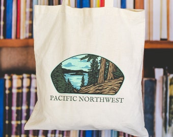 Pacific Northwest Tote Bag, Washington State Bag, Oregon State Cotton Tote, Crater Lake, Olympic National Park, PNW Lover Bag, Mount Rainer