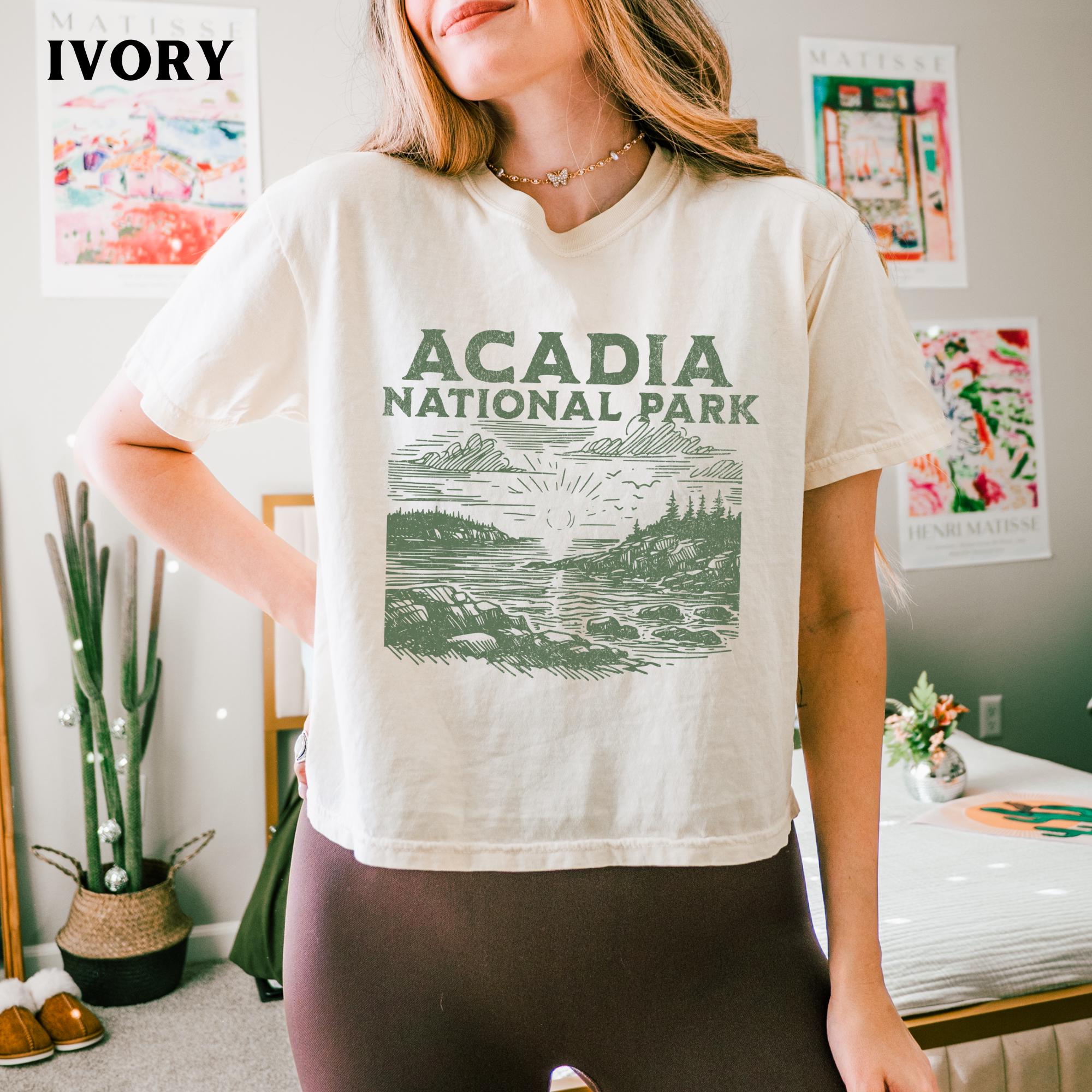 Acadia National Park Crop Top, Granola Girl Boxy Crop Shirt, US National Parks Traveler Gift Maine Shirt Park Ranger Crew Outdoorsy Shirt