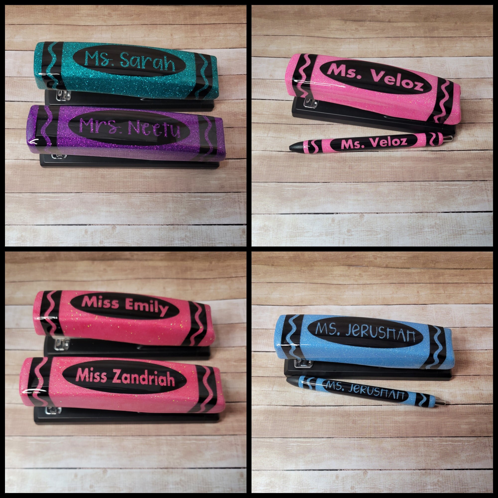 Personalized Glitter Crayon Inkjoy Gel Pen and Stapler Set Etsy