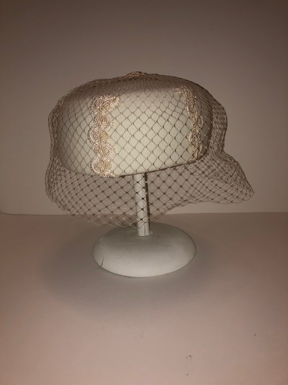 winter white wool pillbox hat with veil
