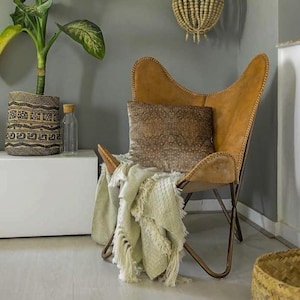 Leather Living Room Chair Classic leather Camel Brown Leather butterfly chair Butterfly cover With Powder Coated Rose Gold Folding Frame