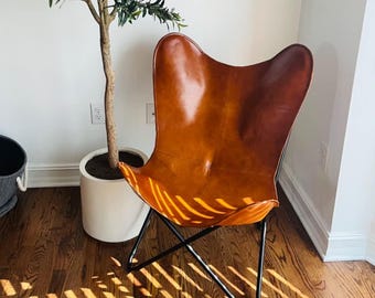 Leather Butterfly Chair: Handmade Iron Frame Accent Chair