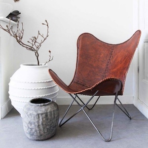 Vintage Leather Butterfly Chair: Handmade BKF Accent Lounge for Living Room, Patio & Outdoor Relaxation