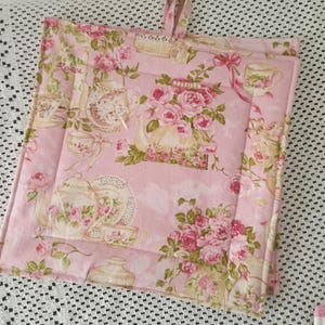 Shabby Pink Rose potholders - set of two cotton quilted hotpads. Pure cotton XL Kitchen decor