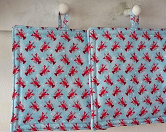 SHELL- Lobster potholders - set of two natural cotton lined quilted hotpads