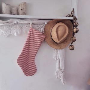 Red striped Print Fabric Christmas Stocking -  Classic Ticking Stripe