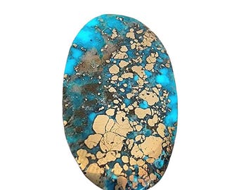 25 CARAT Persian Turquoise With Pyrite Gemstone, 100 % Natural Big Size Cabochon Gemstone, With free Certificate. (Size-28x16x5)..TCS-892