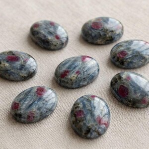 Natural AAA+ Ruby Kyanite Oval Cabochon Gemstone : Calibrated Flat Back, Loose Stone...