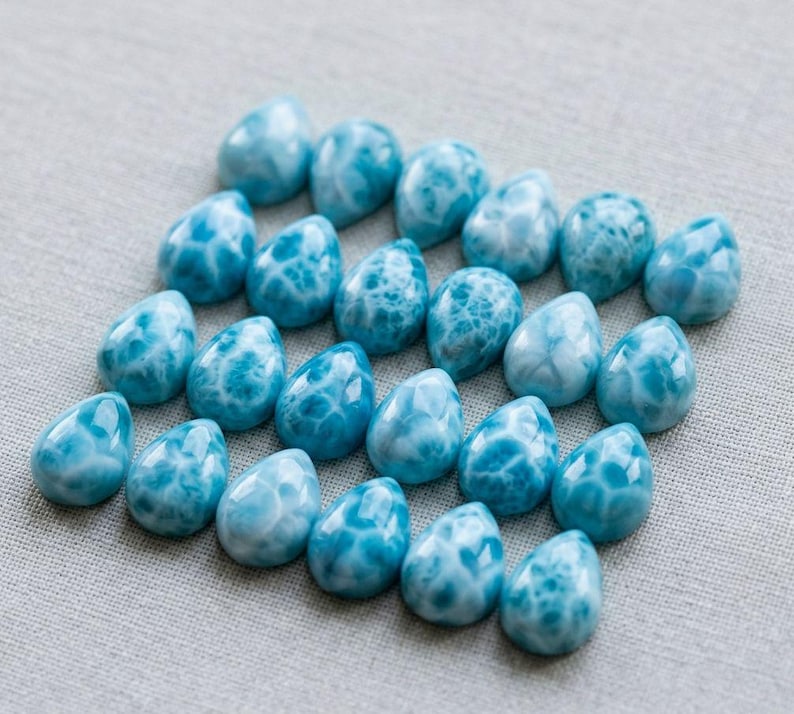 Natural Larimar Pear Cabochon Gemstone – AAA + Grade Blue Jewelry ...
