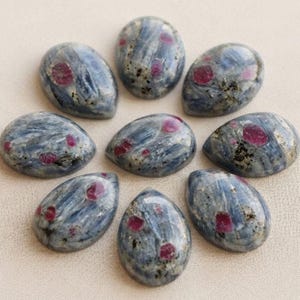 Natural AAA+ Ruby Kyanite Pear Cabochon Gemstone : Calibrated Flat Back, Loose Stone...