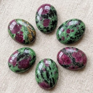 Natural Ruby Zoisite Oval Cabochon: Flat Back Loose Stone for Jewelry Making