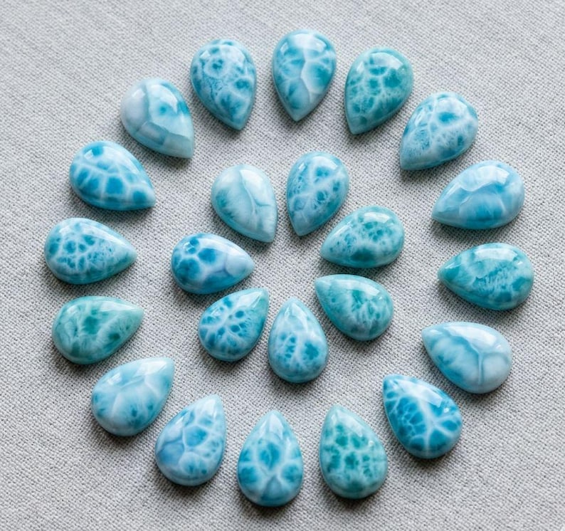 Natural Larimar Pear Cabochon Gemstone – AAA + Grade Blue Jewelry ...