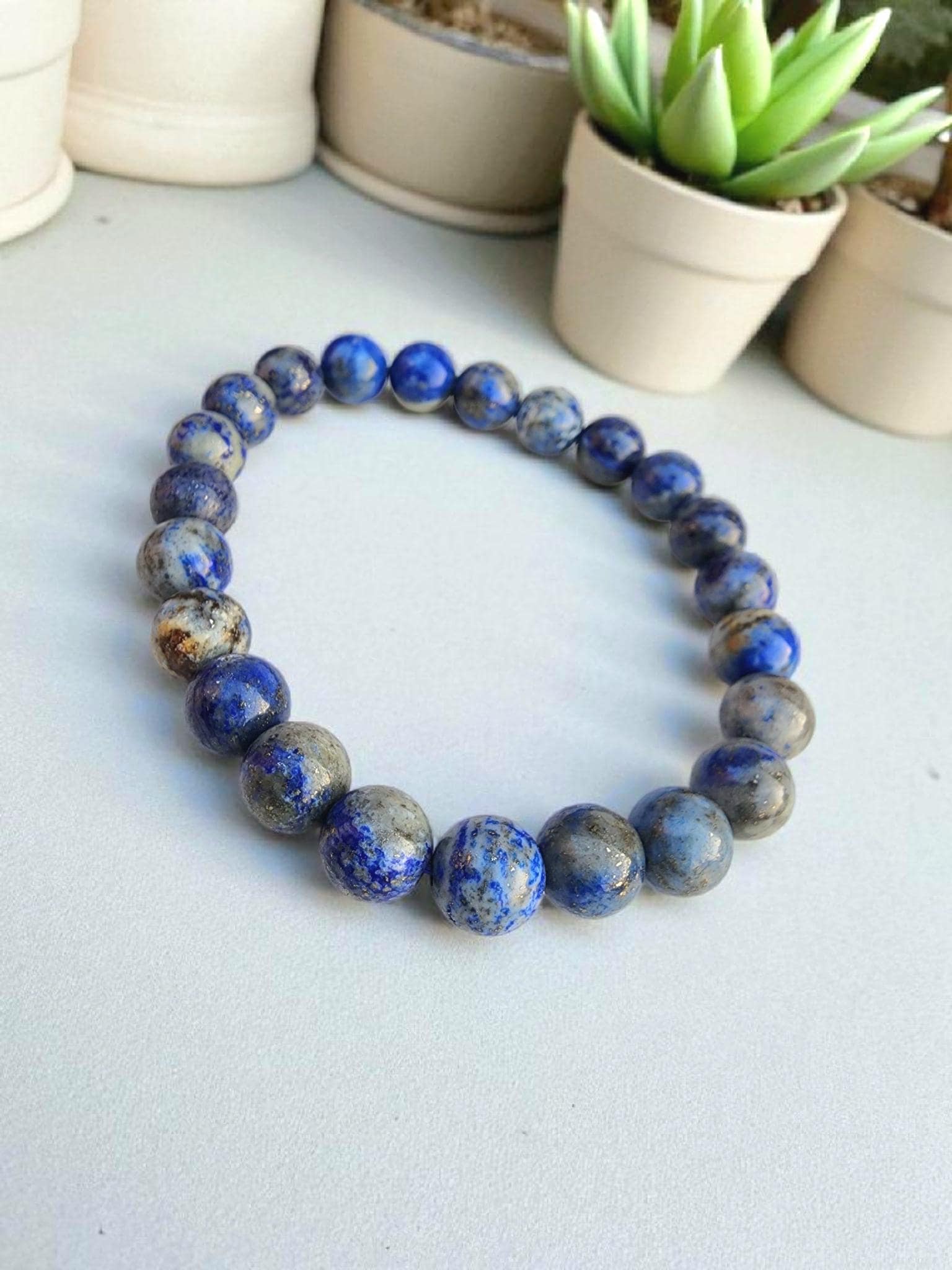 8mm天然ラピスラズリ宝石ブレスレット、ラウンドビーズ - Etsy 日本