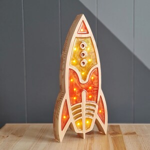 Handgemachte Rakete Nachtlicht | Hölzerne LED Space Lampe für Kinderzimmer | Kinderzimmer Dekor Rakete