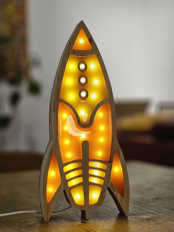 Vintage Space Rocket Night Lamp for Children's Bedroom - Illuminating Decor for Nursery & Playroom