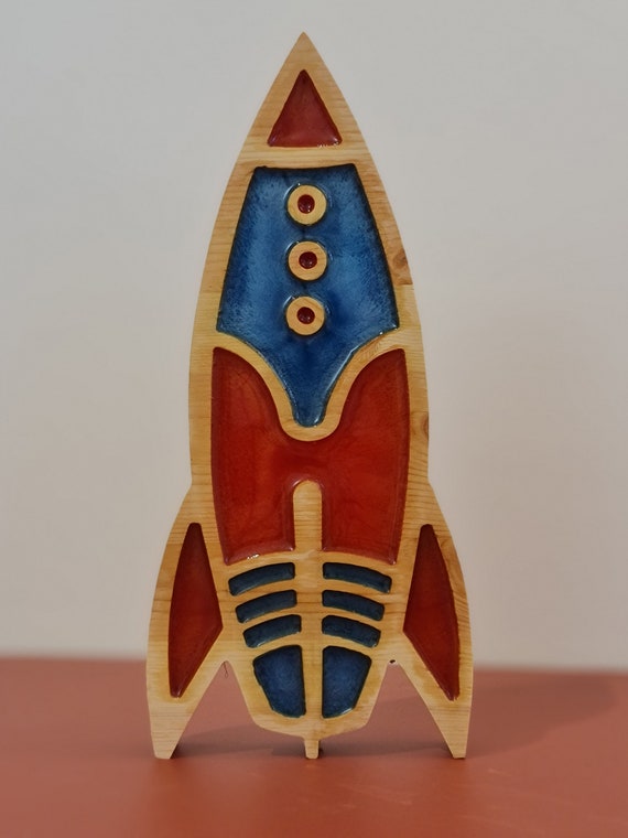 Retro Space Rocket LED Lamp: Illuminating Kids' Bedroom Decor for Nursery & Playroom Ambiance