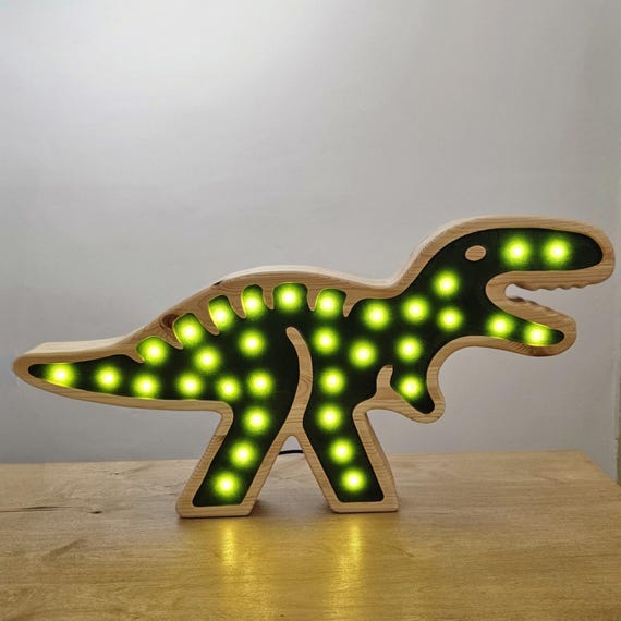 Giant T-Rex Night Light: Pine Wood Dinosaur Lamp with Remote