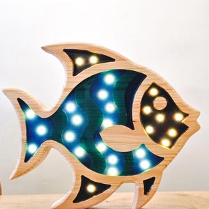 Fish Night Lamp: Wooden Ocean LED Lamp, Kids Nursery Decor